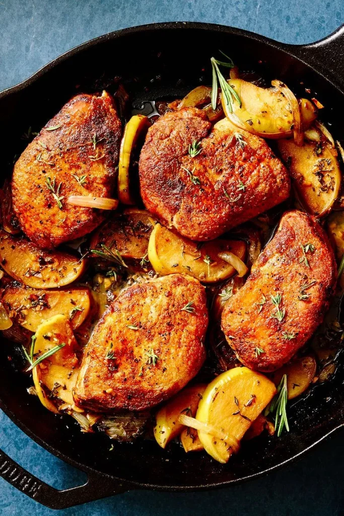 chuletas de cerdo con manzanas freidora sin aceite