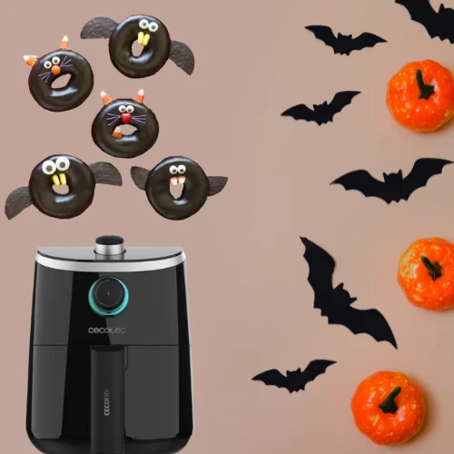 donuts chocolate decorados halloween y una freidora sin aceite